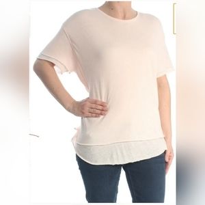 FREE PEOPLE‎ Womens Blouse Pink Layered Hemline - Jewel Neck,  Size  S